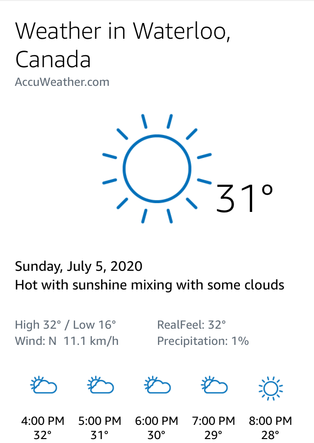 Alexa app weather forecast, with source