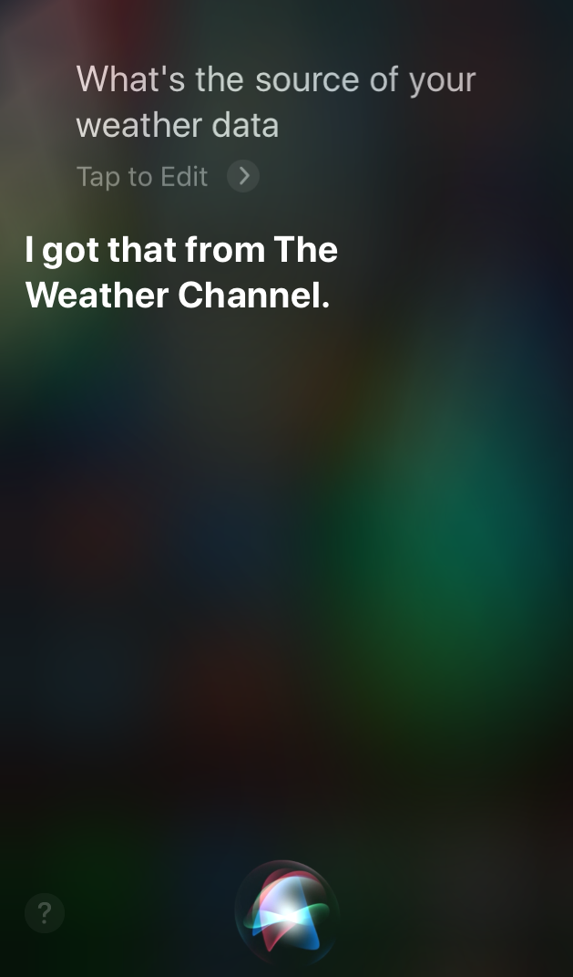 What's the source of your weather data - I got that from The Weather Channel.